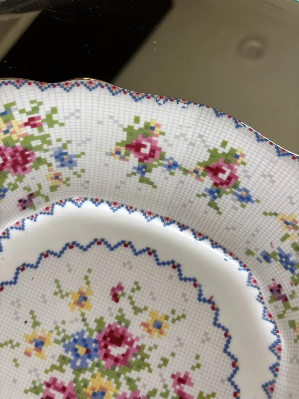 Vintage Royal Albert Gold Trimmed Cake Plate Petit Point Cross Stitch Pattern